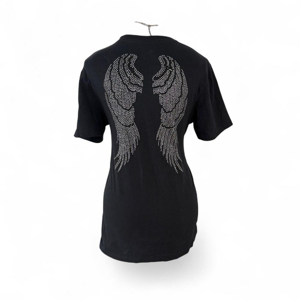 Black angel wings rhinestone tee silver rhinestone angel wings graphic Size S